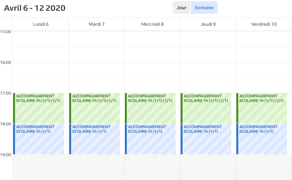 calendrier de réservation de cours en ligne